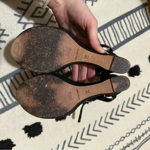 🐒 SW1 Stewart Weitzman Black Barefoot Archless Wedge Suede Sandal Monkey Heel - Picture 10 of 11